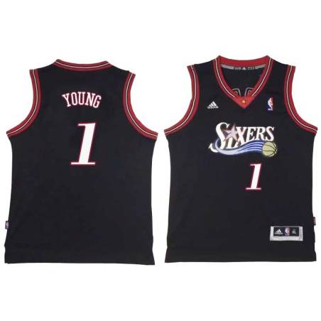 Black Throwback Nick Young Twill Basketball Jersey -76ers #1 Young Twill Jerseys, FREE SHIPPING
