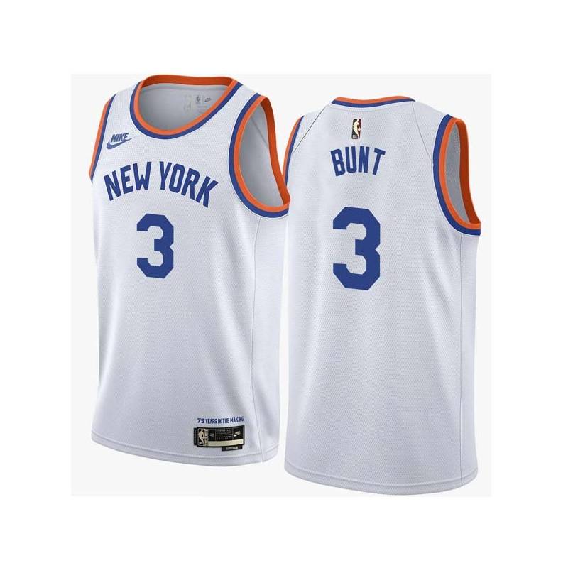 White Classic Dick Bunt Knicks #3 Twill Basketball Jersey FREE SHIPPING