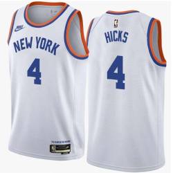 White Classic Isaiah Hicks Knicks #4 Twill Basketball Jersey FREE SHIPPING