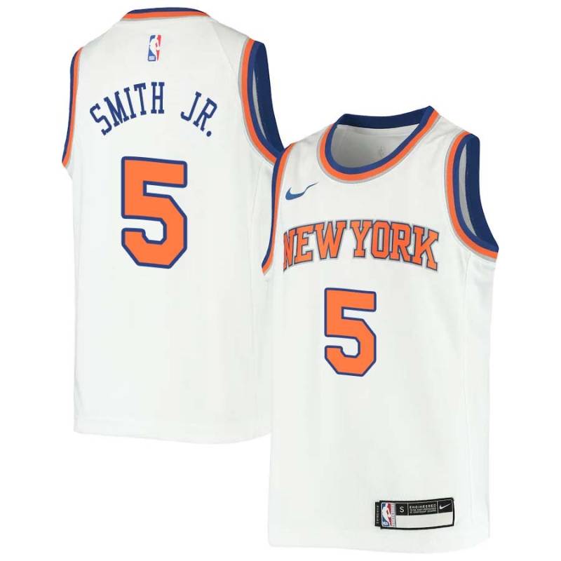 White Dennis Smith Jr. Knicks #5 Twill Basketball Jersey FREE SHIPPING