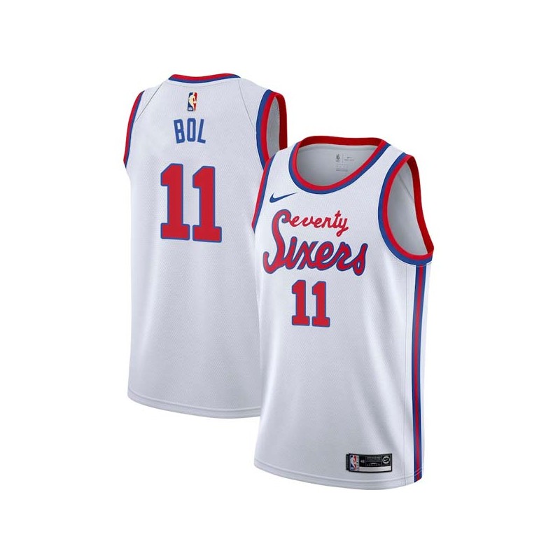 White Classic Manute Bol Twill Basketball Jersey -76ers #11 Bol Twill Jerseys, FREE SHIPPING