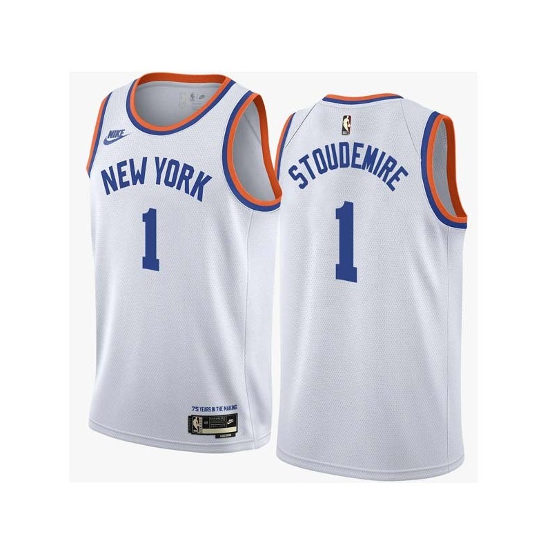 White Classic Amar'e Stoudemire Twill Basketball Jersey -Knicks #1 Stoudemire Twill Jerseys, FREE SHIPPING