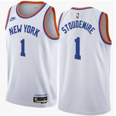 White Classic Amar'e Stoudemire Twill Basketball Jersey -Knicks #1 Stoudemire Twill Jerseys, FREE SHIPPING