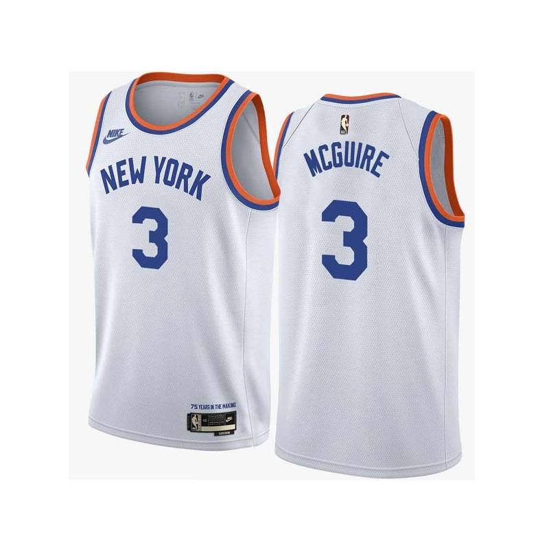 White Classic Alfred McGuire Twill Basketball Jersey -Knicks #3 McGuire Twill Jerseys, FREE SHIPPING