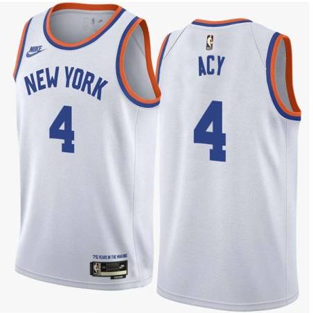 White Classic Quincy Acy Twill Basketball Jersey -Knicks #4 Acy Twill Jerseys, FREE SHIPPING