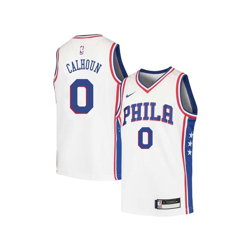 White Bill Calhoun 76ers #0 Twill Basketball Jersey FREE SHIPPING