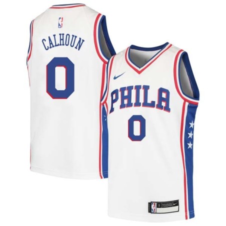 White Bill Calhoun 76ers #0 Twill Basketball Jersey FREE SHIPPING