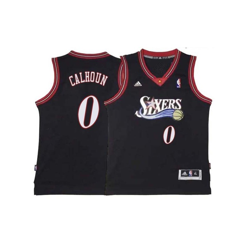 Black Throwback Bill Calhoun 76ers #0 Twill Basketball Jersey FREE SHIPPING