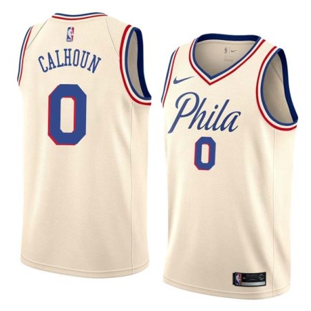 2017-18City Bill Calhoun 76ers #0 Twill Basketball Jersey FREE SHIPPING