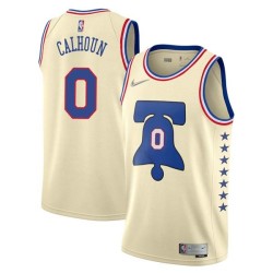 Cream Earned Bill Calhoun 76ers #0 Twill Basketball Jersey FREE SHIPPING