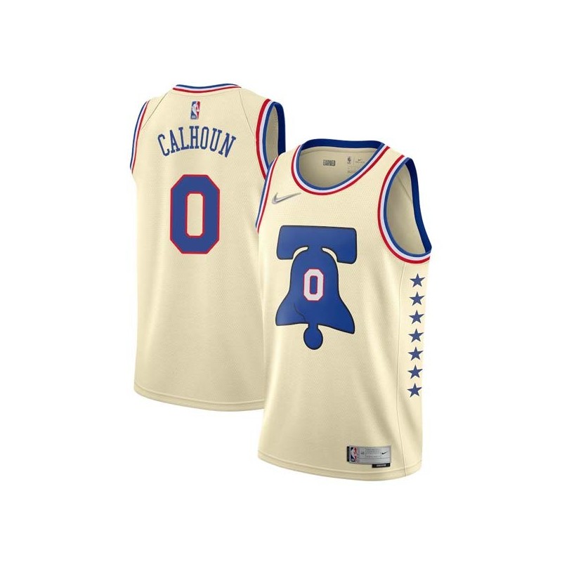 Cream Earned Bill Calhoun 76ers #0 Twill Basketball Jersey FREE SHIPPING