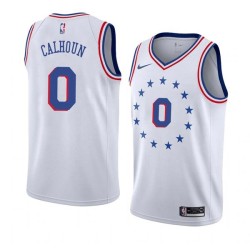 White_Earned Bill Calhoun 76ers #0 Twill Basketball Jersey FREE SHIPPING