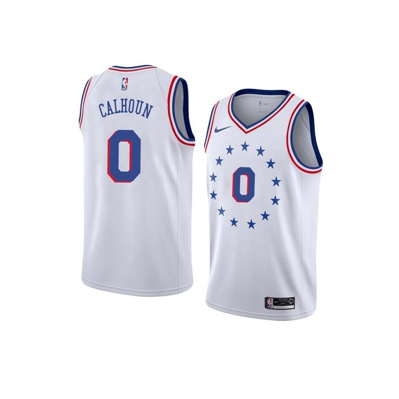 White_Earned Bill Calhoun 76ers #0 Twill Basketball Jersey FREE SHIPPING