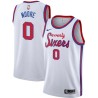 White Classic Jackie Moore 76ers #0 Twill Basketball Jersey FREE SHIPPING