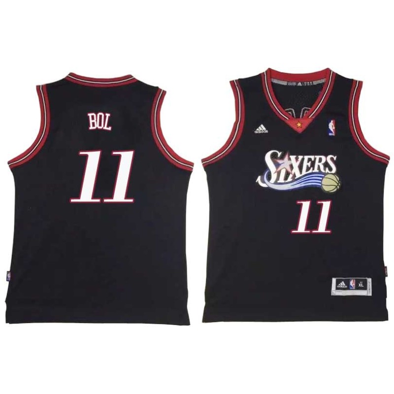 Black Throwback Manute Bol Twill Basketball Jersey -76ers #11 Bol Twill Jerseys, FREE SHIPPING