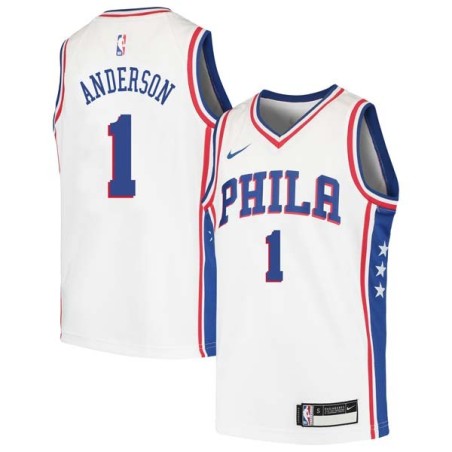 White Justin Anderson 76ers #1 Twill Basketball Jersey FREE SHIPPING