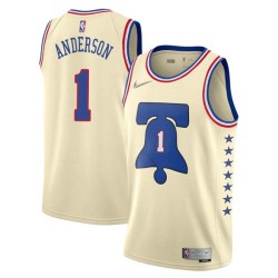 Cream Earned Justin Anderson 76ers #1 Twill Basketball Jersey FREE SHIPPING