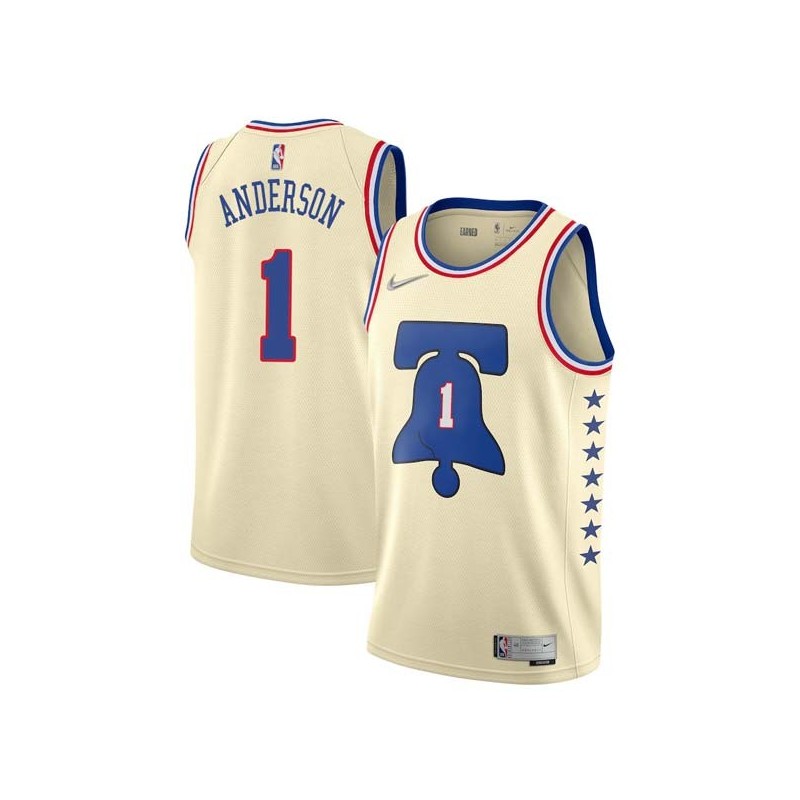 Cream Earned Justin Anderson 76ers #1 Twill Basketball Jersey FREE SHIPPING