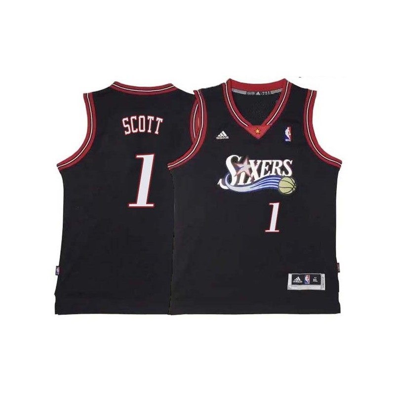 Black Throwback Mike Scott 76ers #1 Twill Basketball Jersey FREE SHIPPING