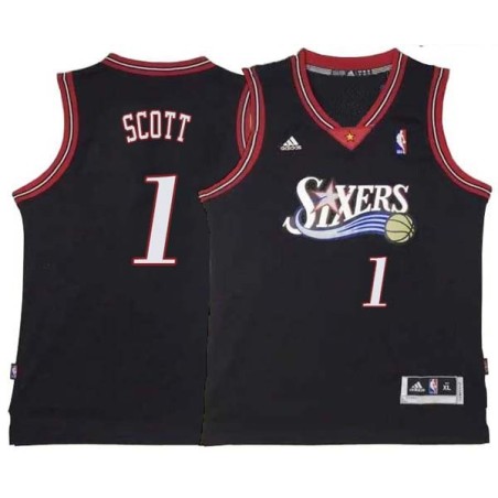 Black Throwback Mike Scott 76ers #1 Twill Basketball Jersey FREE SHIPPING