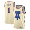 Cream Earned Mike Scott 76ers #1 Twill Basketball Jersey FREE SHIPPING