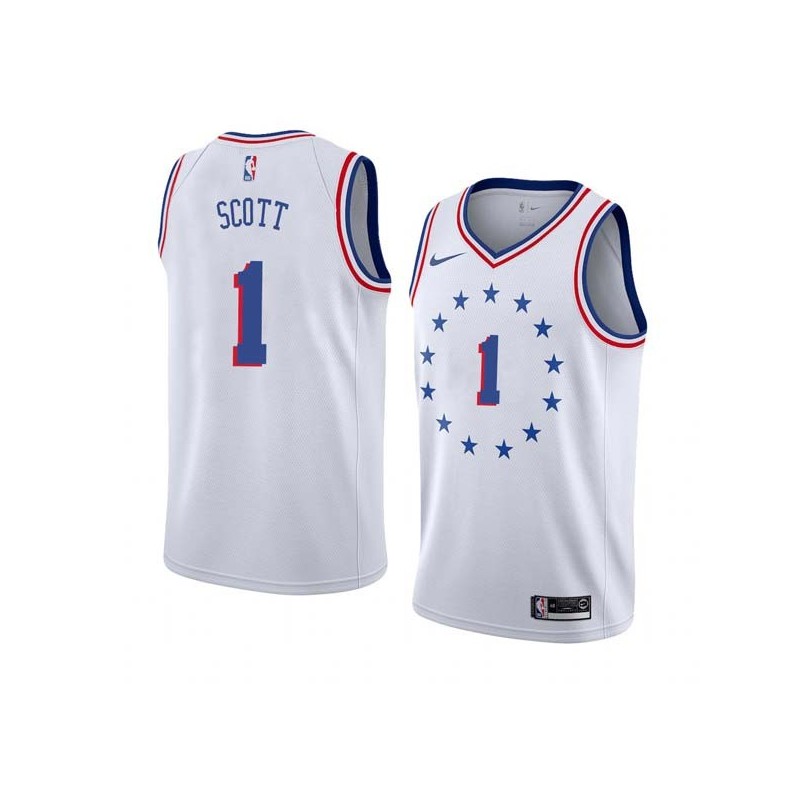 White_Earned Mike Scott 76ers #1 Twill Basketball Jersey FREE SHIPPING