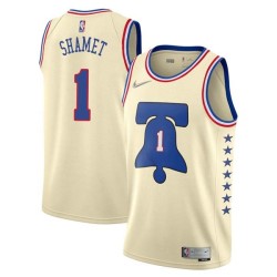 Cream Earned Landry Shamet 76ers #1 Twill Basketball Jersey FREE SHIPPING