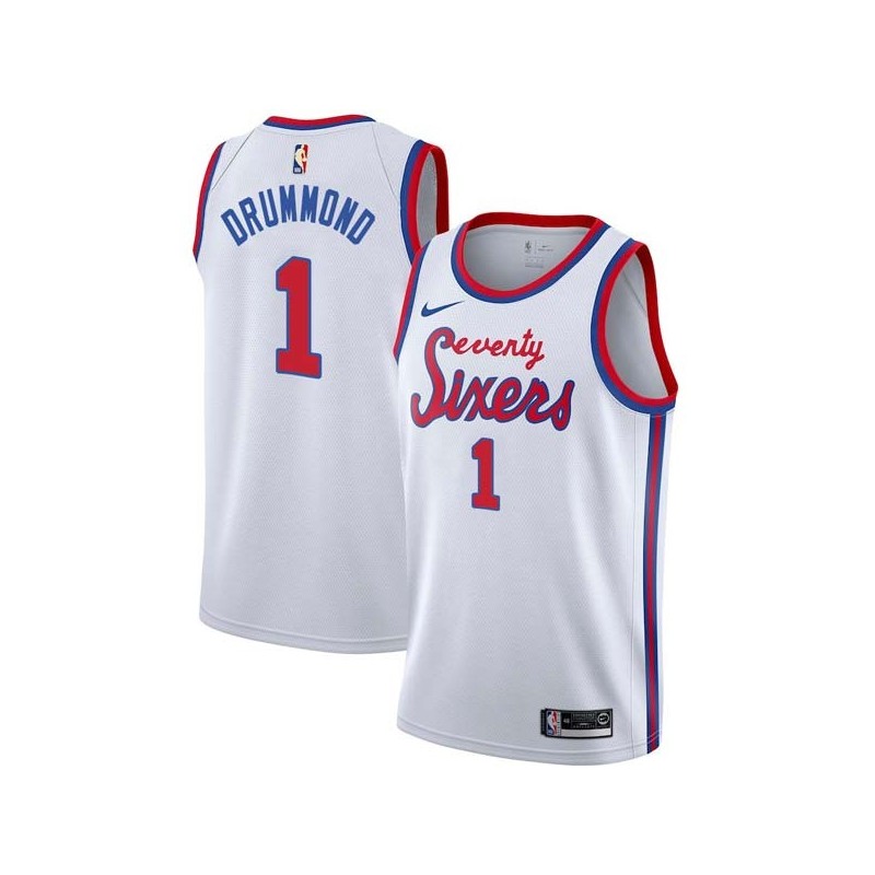 White Classic Andre Drummond 76ers #1 Twill Basketball Jersey FREE SHIPPING