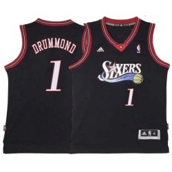 Black Throwback Andre Drummond 76ers #1 Twill Basketball Jersey FREE SHIPPING