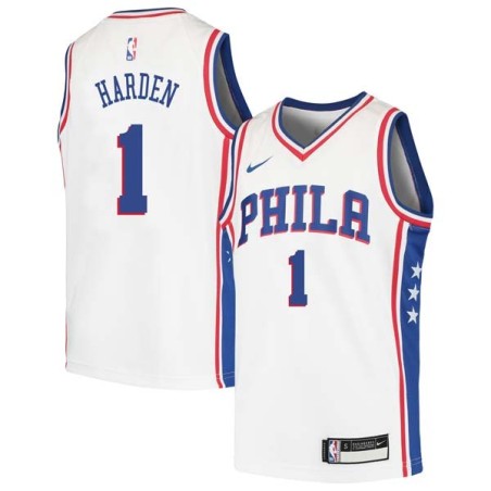 White James Harden 76ers #1 Twill Basketball Jersey FREE SHIPPING