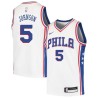 White Amir Johnson 76ers #5 Twill Basketball Jersey FREE SHIPPING