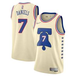 Cream Earned Lloyd Daniels 76ers #7 Twill Basketball Jersey FREE SHIPPING