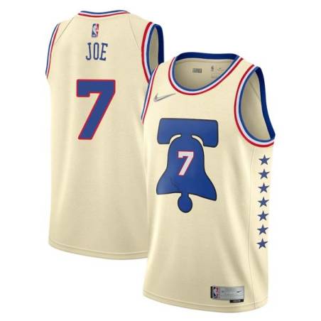 Cream Earned Isaiah Joe 76ers #7 Twill Basketball Jersey FREE SHIPPING