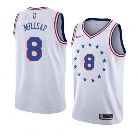 White_Earned Paul Millsap 76ers #8 Twill Basketball Jersey FREE SHIPPING