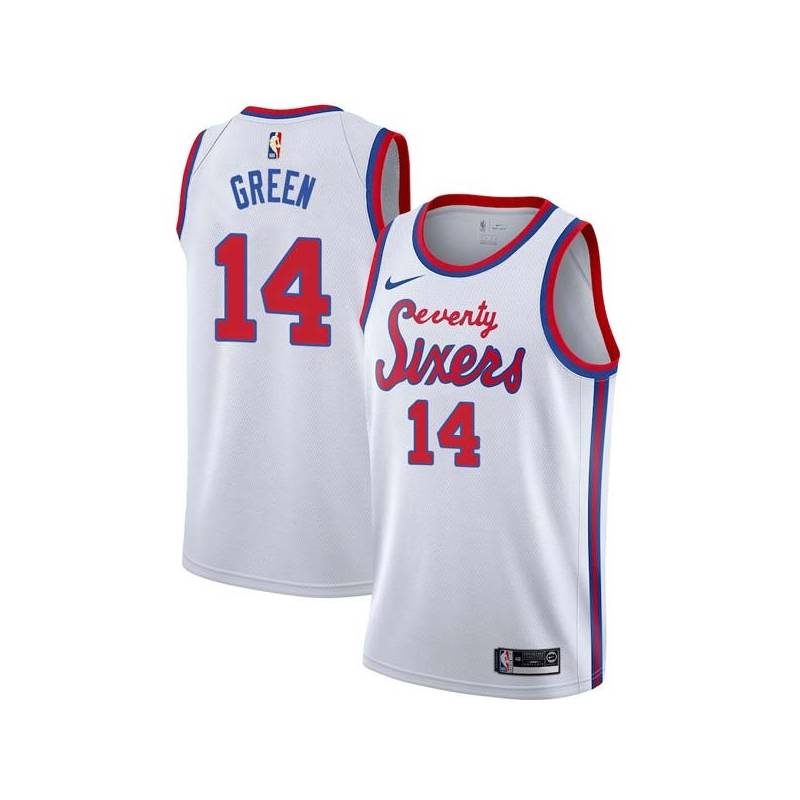 White Classic Rickey Green 76ers #14 Twill Basketball Jersey FREE SHIPPING