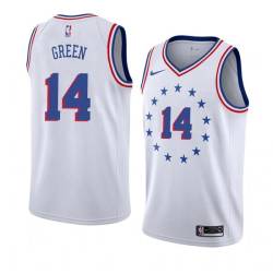 White_Earned Rickey Green 76ers #14 Twill Basketball Jersey FREE SHIPPING