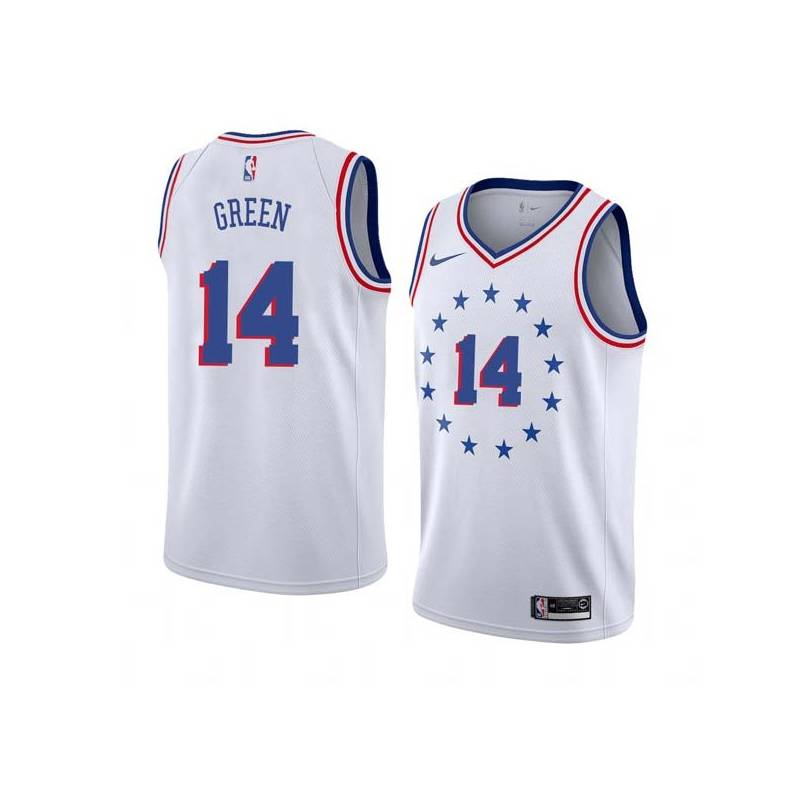 White_Earned Rickey Green 76ers #14 Twill Basketball Jersey FREE SHIPPING