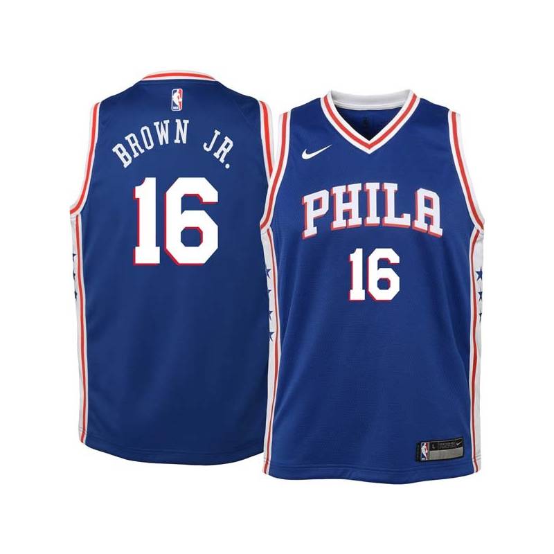 Blue Charlie Brown Jr. 76ers #16 Twill Basketball Jersey FREE SHIPPING