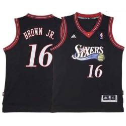 Black Throwback Charlie Brown Jr. 76ers #16 Twill Basketball Jersey FREE SHIPPING