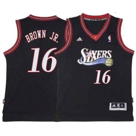 Black Throwback Charlie Brown Jr. 76ers #16 Twill Basketball Jersey FREE SHIPPING