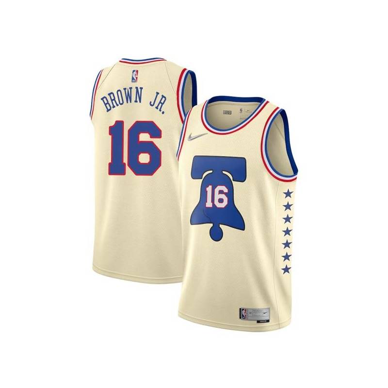 Cream Earned Charlie Brown Jr. 76ers #16 Twill Basketball Jersey FREE SHIPPING