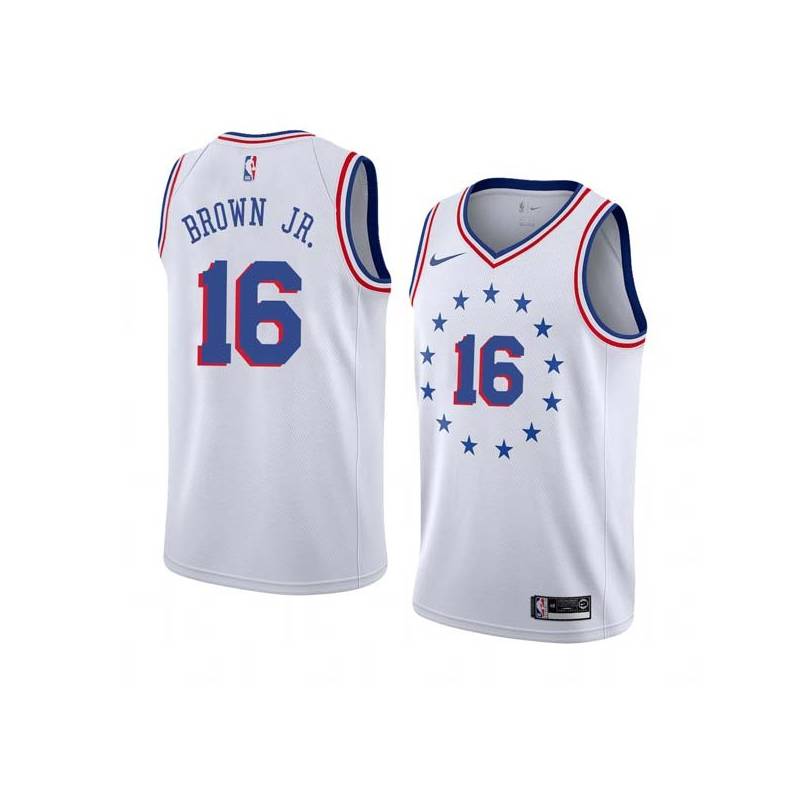 White_Earned Charlie Brown Jr. 76ers #16 Twill Basketball Jersey FREE SHIPPING