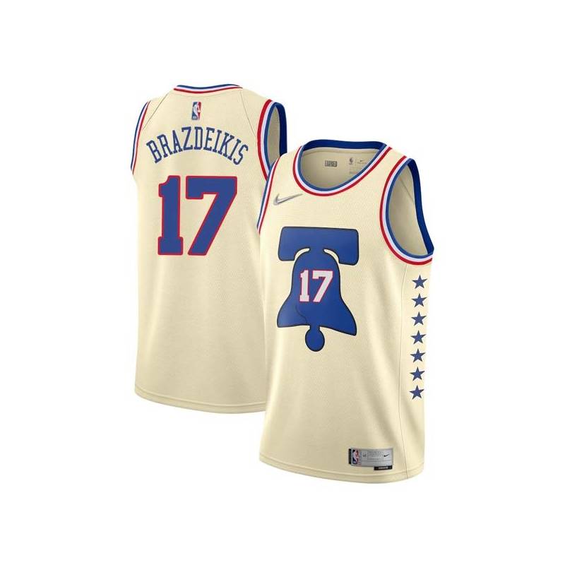 Cream Earned Ignas Brazdeikis 76ers #17 Twill Basketball Jersey FREE SHIPPING