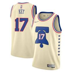 Cream Earned Braxton Key 76ers #17 Twill Basketball Jersey FREE SHIPPING