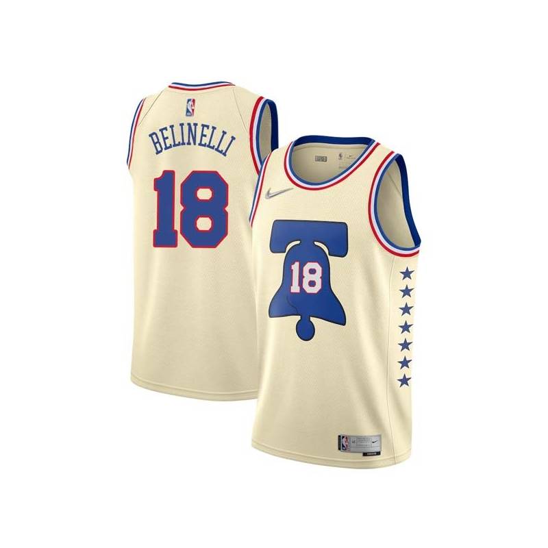 Cream Earned Marco Belinelli 76ers #18 Twill Basketball Jersey FREE SHIPPING