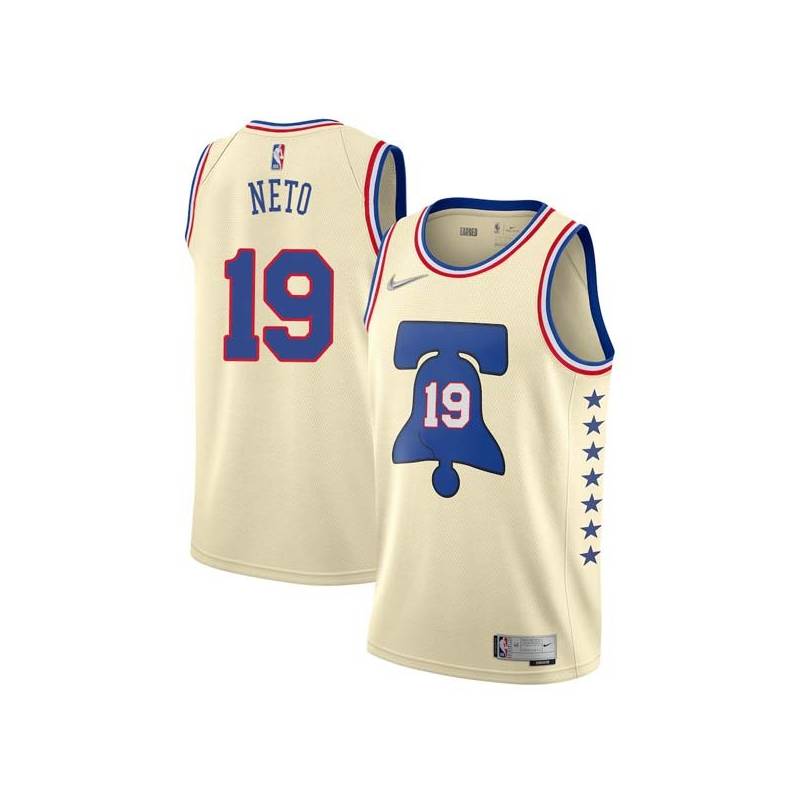 Cream Earned Raul Neto 76ers #19 Twill Basketball Jersey FREE SHIPPING