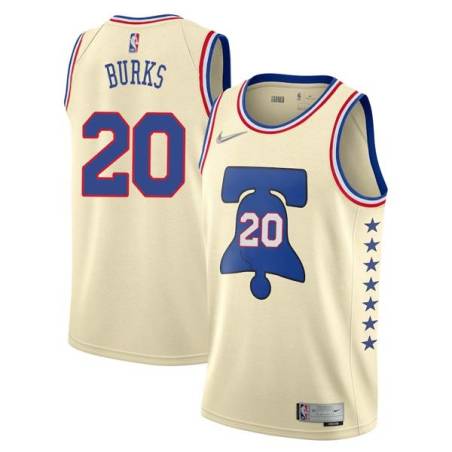 Cream Earned Alec Burks 76ers #20 Twill Basketball Jersey FREE SHIPPING