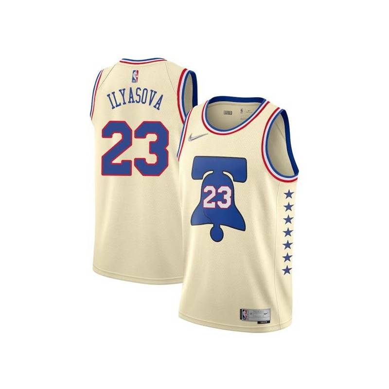 Cream Earned Ersan Ilyasova 76ers #23 Twill Basketball Jersey FREE SHIPPING