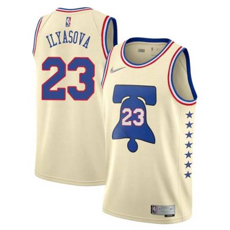 Cream Earned Ersan Ilyasova 76ers #23 Twill Basketball Jersey FREE SHIPPING