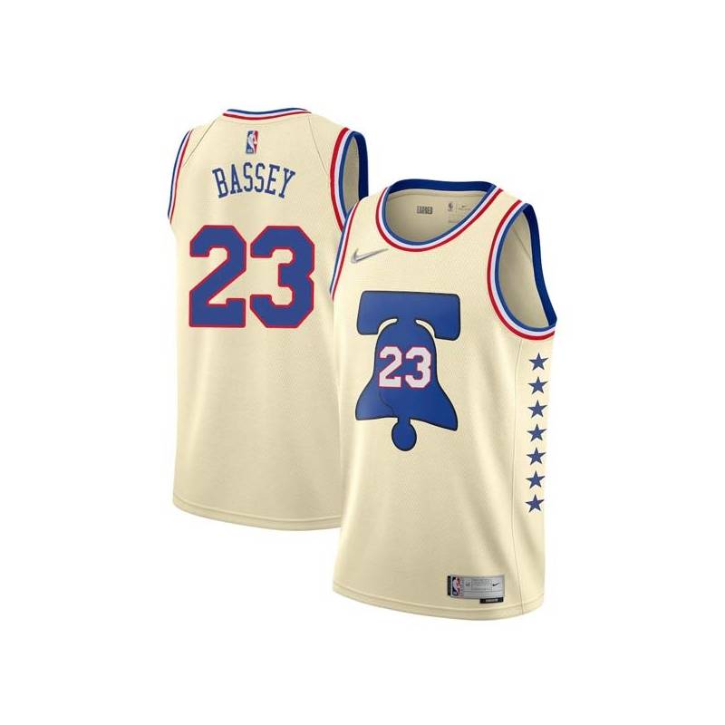 Cream Earned Charles Bassey 76ers #23 Twill Basketball Jersey FREE SHIPPING